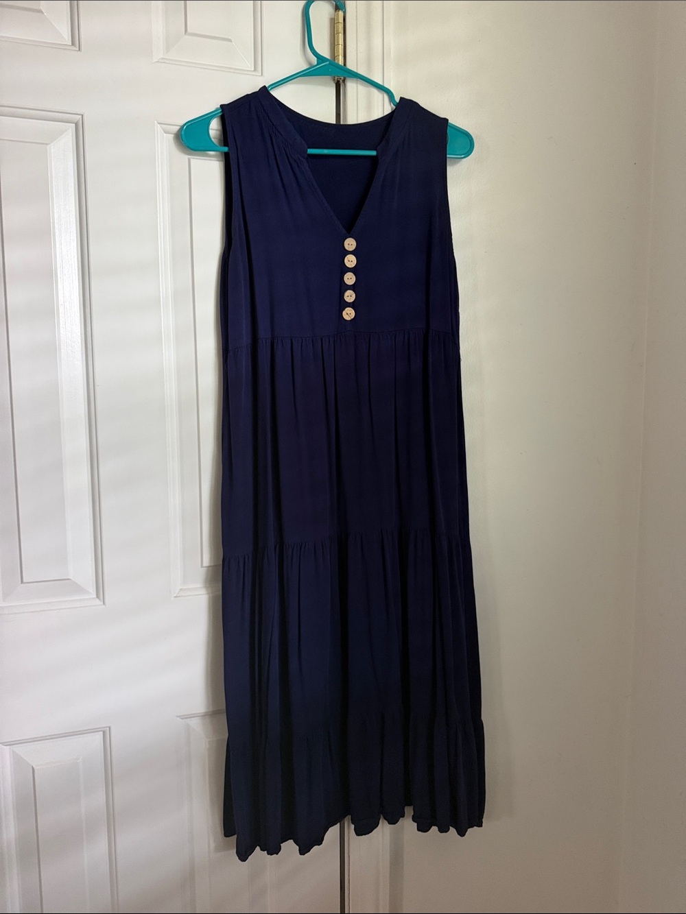 SHEIN Navy Tiered Sleeveless Maxi Dress with Button Front